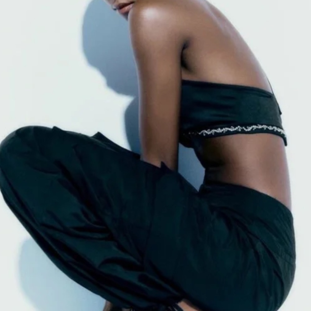 ZARA SATIN CROP TOP WITH RHINESTONES, XS - Picture 7 of 11